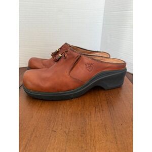 Ariat Women's Brown Leather Slip On Clogs Tassel Mules Style 93830 Size 10B
